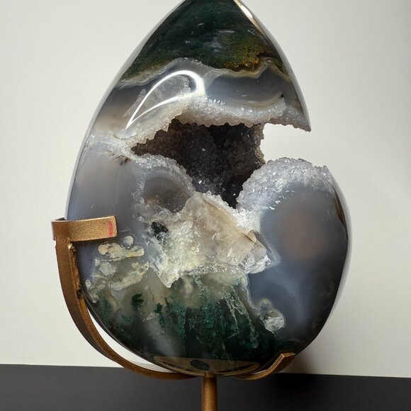 Rare Moss Agate Tear Drop Druzy Crystal 7lbs 2.2oz Earth Land Water Natural Geod - Picture 7 of 15